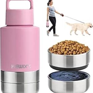 Pink KEWIXY Dog Water Bottle with Bowls